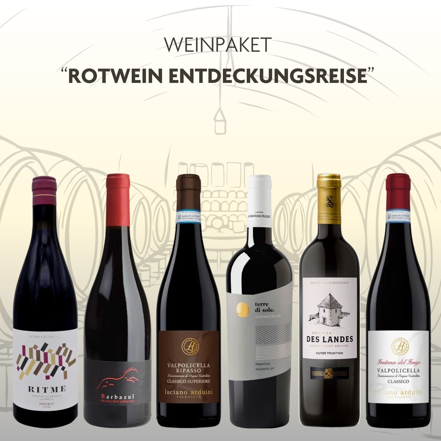 Weinpaket-Rotwein-Entdeckungsreise-Europa Weinpaket Rotwein Entdeckungsreise als Probierpaket mit 6 Flaschen